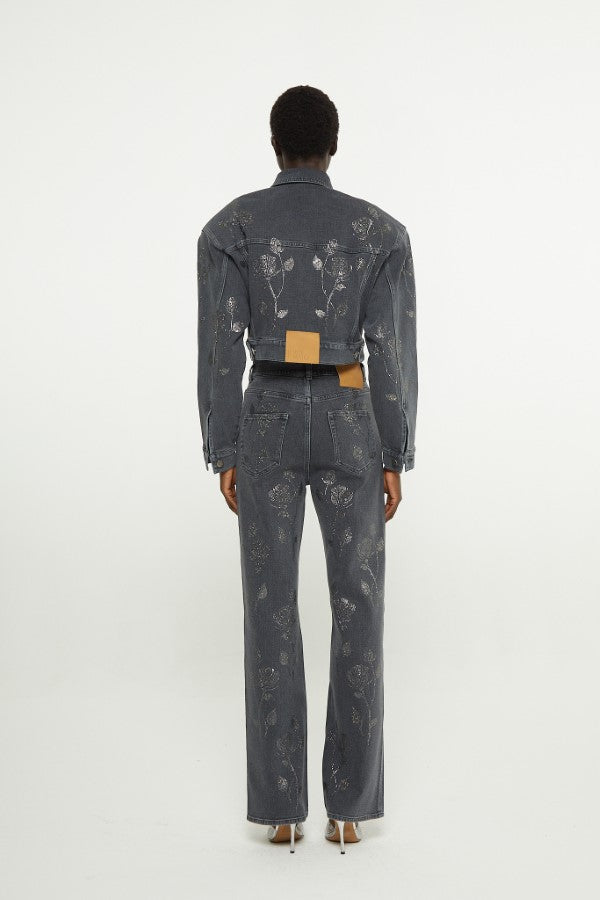 Black wash denim // Black wash denim crop jacket