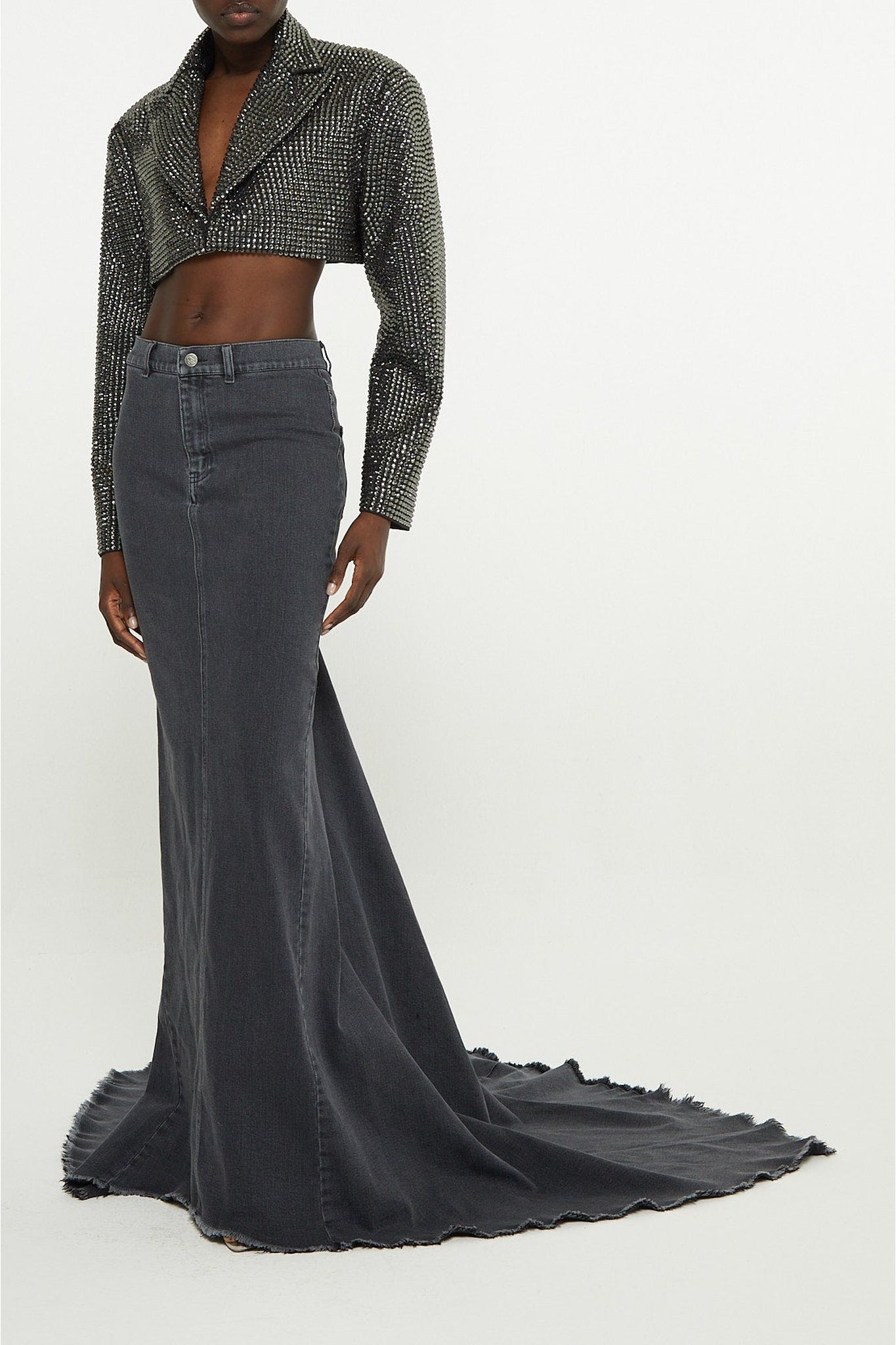 Black // Maxi allover rhinestone cropped blazer j