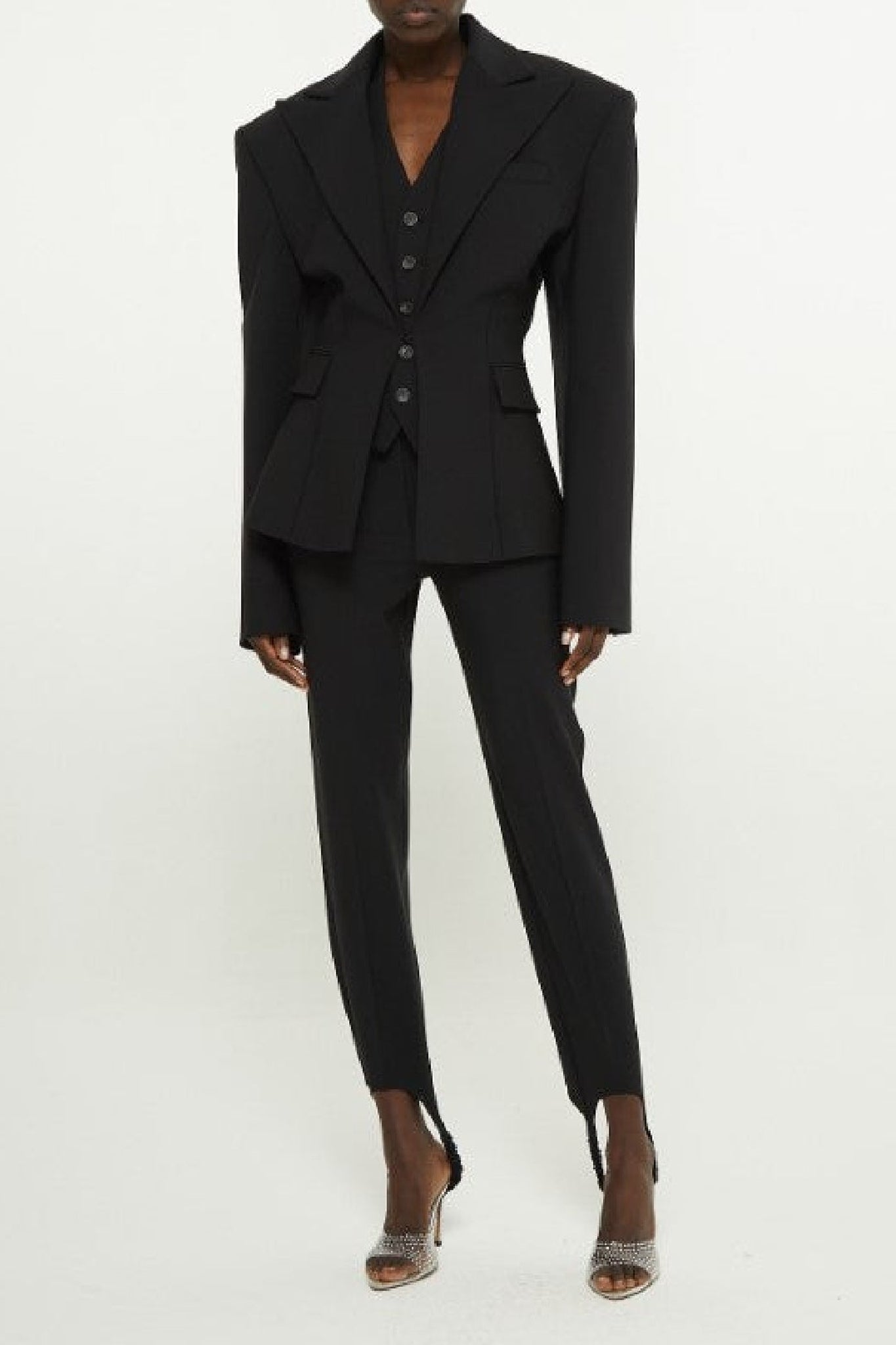 Veste ajustée épaules oversize en laine - Black
