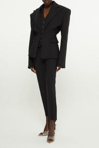 Veste ajustée épaules oversize en laine - Black