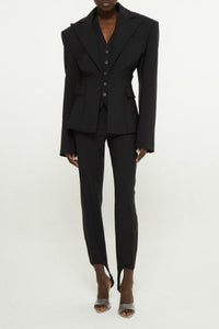 Veste ajustée épaules oversize en laine - Black