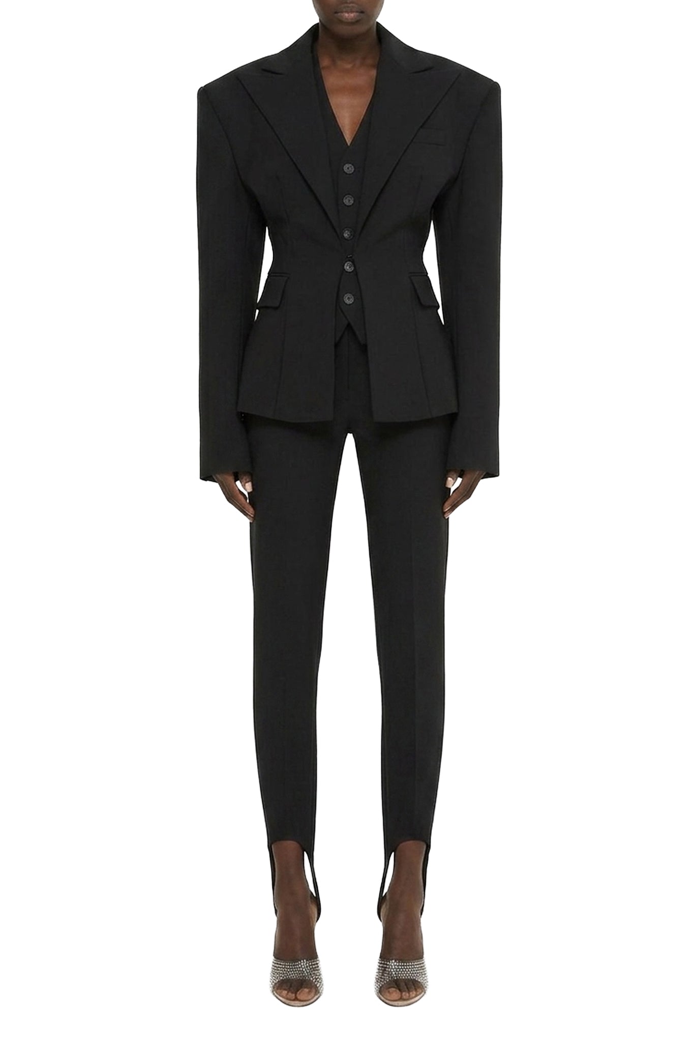 Veste ajustée épaules oversize en laine - Black
