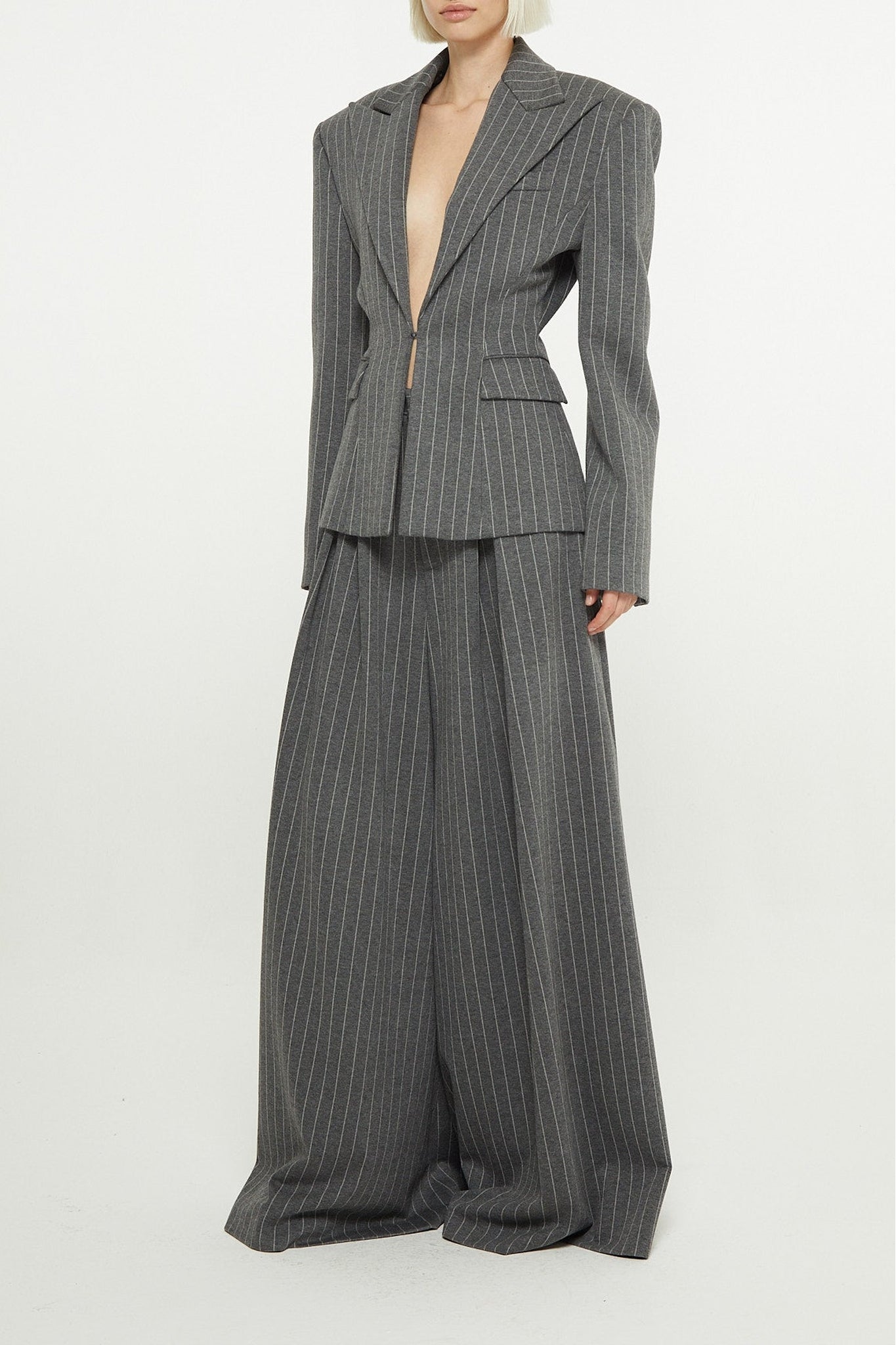 Blazer structuré à fines rayures - Grey