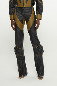 Pantalon à empiècements en cuir - Black & Army Green