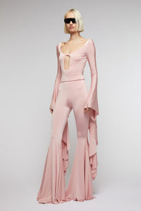Light Pink // light jersey maxi flare trousers