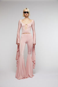 Light Pink // light jersey maxi flare trousers