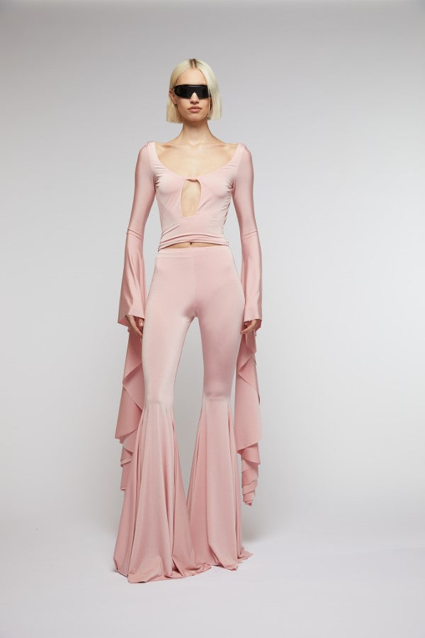 Light Pink // light jersey maxi flare trousers