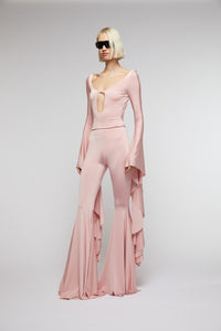 Light Pink // light jersey maxi flare trousers