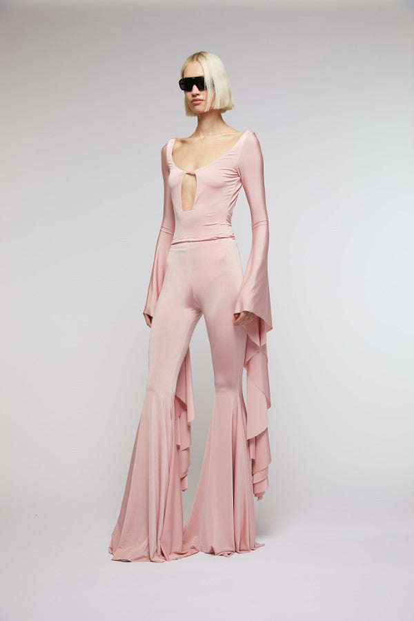 Light Pink // light jersey maxi flare trousers