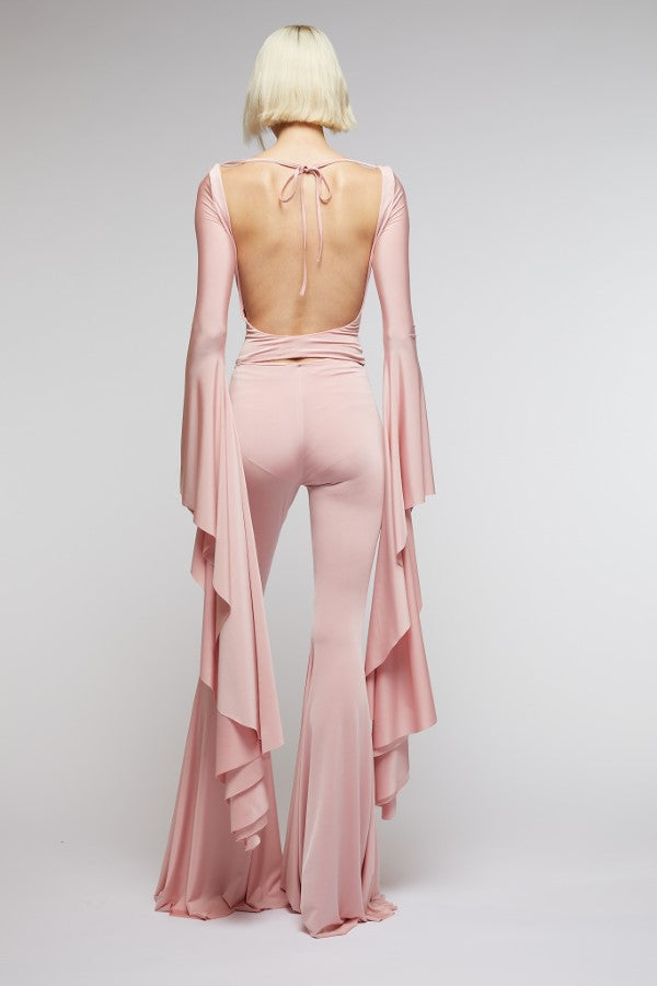 Light Pink // light jersey maxi flare trousers