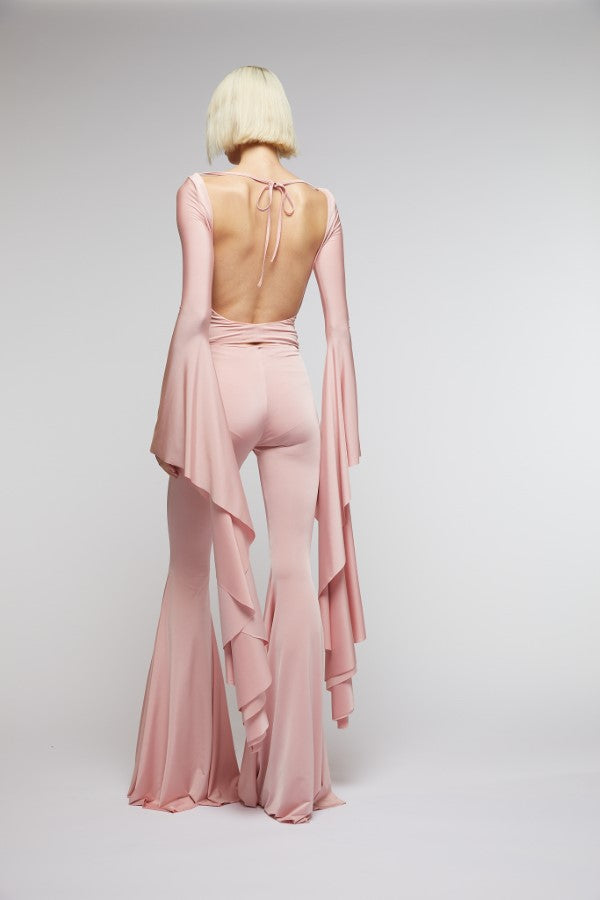 Light Pink // light jersey maxi flare trousers