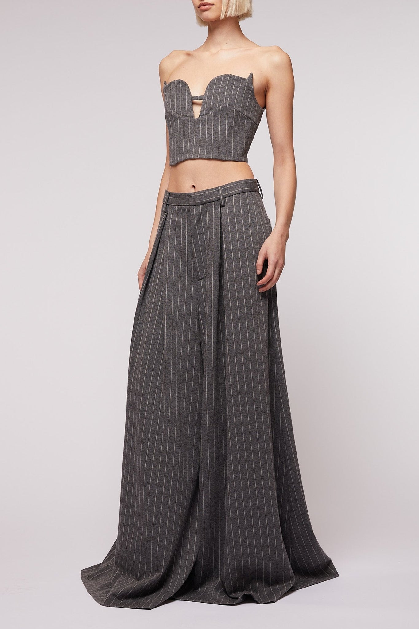 Grey // Pinstripe heavy jersey palazzo trousers