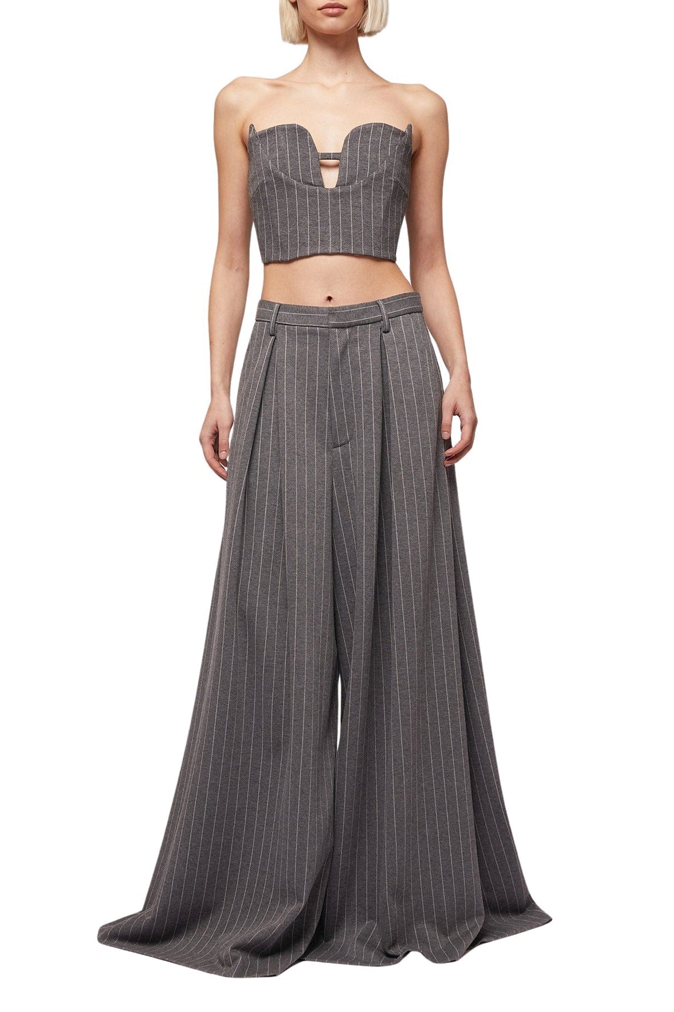 Grey // Pinstripe heavy jersey palazzo trousers