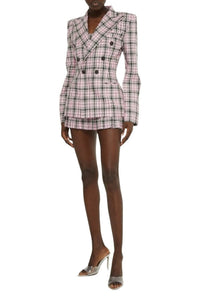 Blazer imprimé tartan en laine - Light Pink
