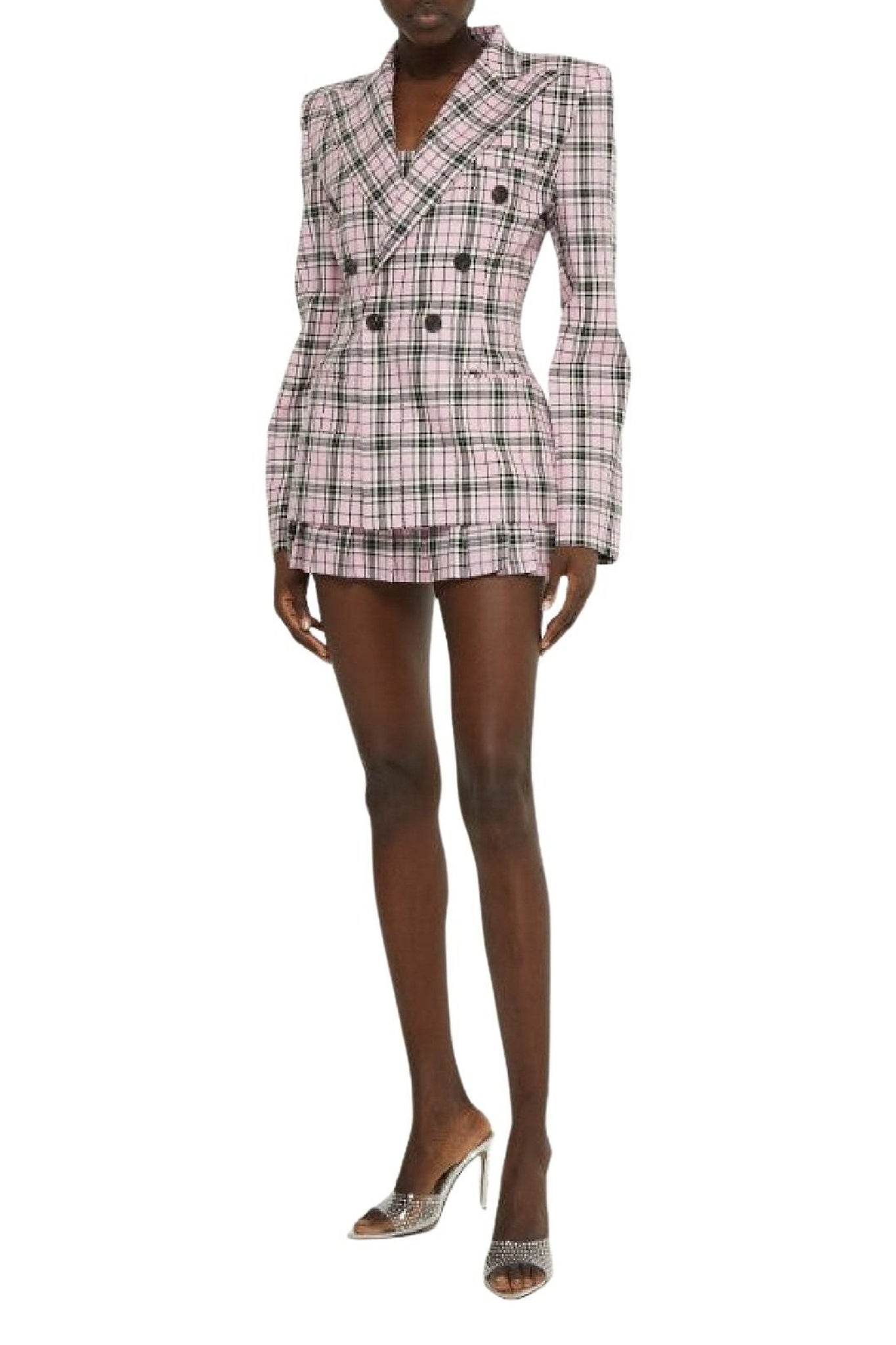 Blazer imprimé tartan en laine - Light Pink