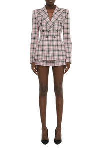 Blazer imprimé tartan en laine - Light Pink