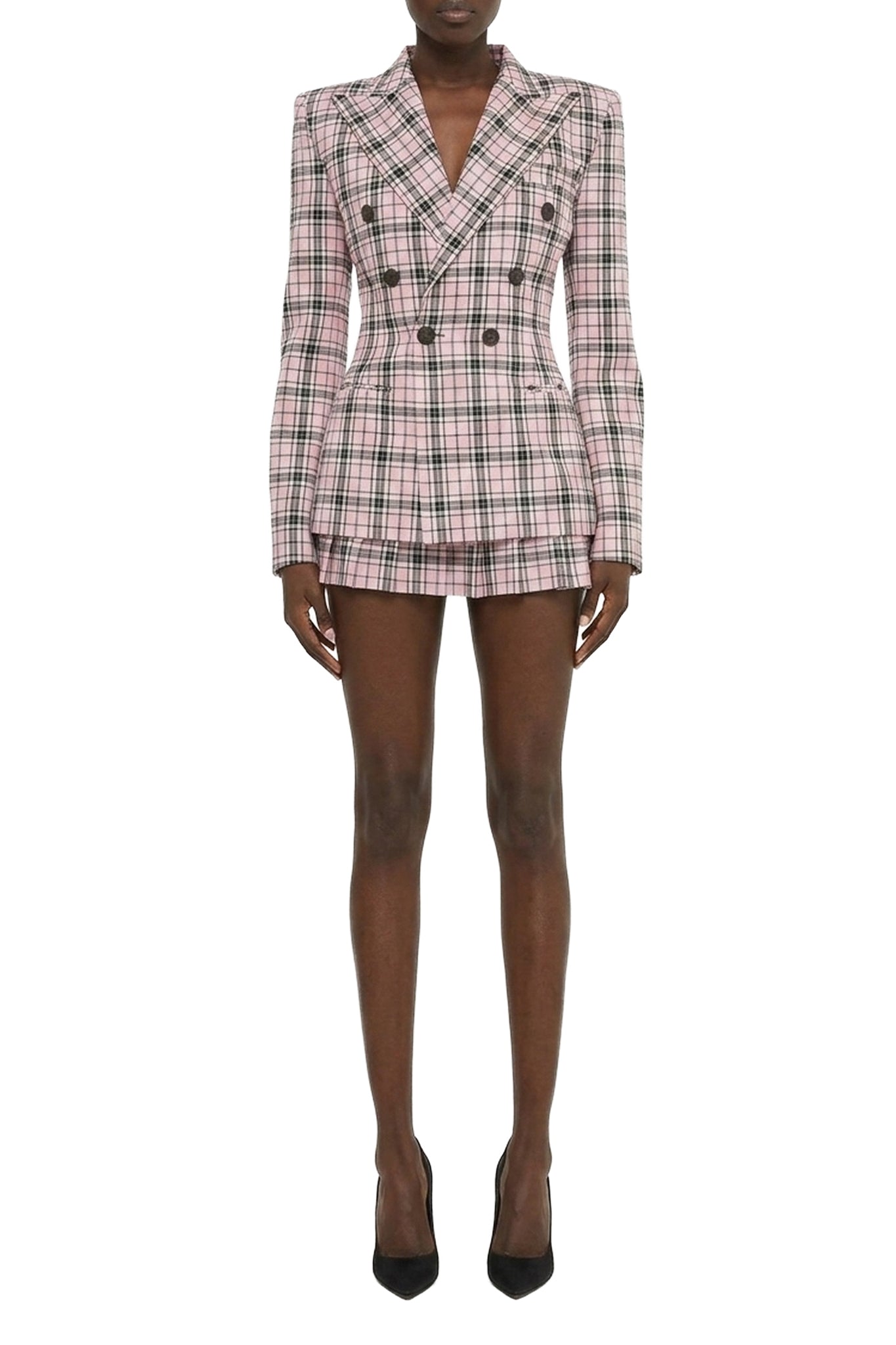 Blazer imprimé tartan en laine - Light Pink