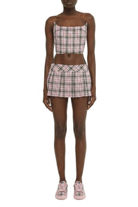 Bustier imprimé tartan à cristaux en laine - Light Pink