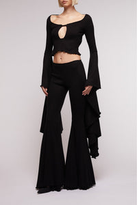 Black // Ribbed knitwear maxi sleeves top