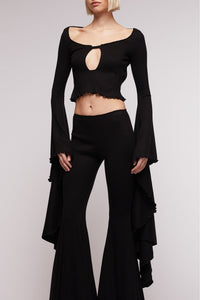 Black // Ribbed knitwear maxi sleeves top