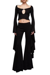 Black // Ribbed knitwear maxi sleeves top