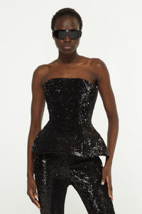 Bustier à sequins évasé - Black