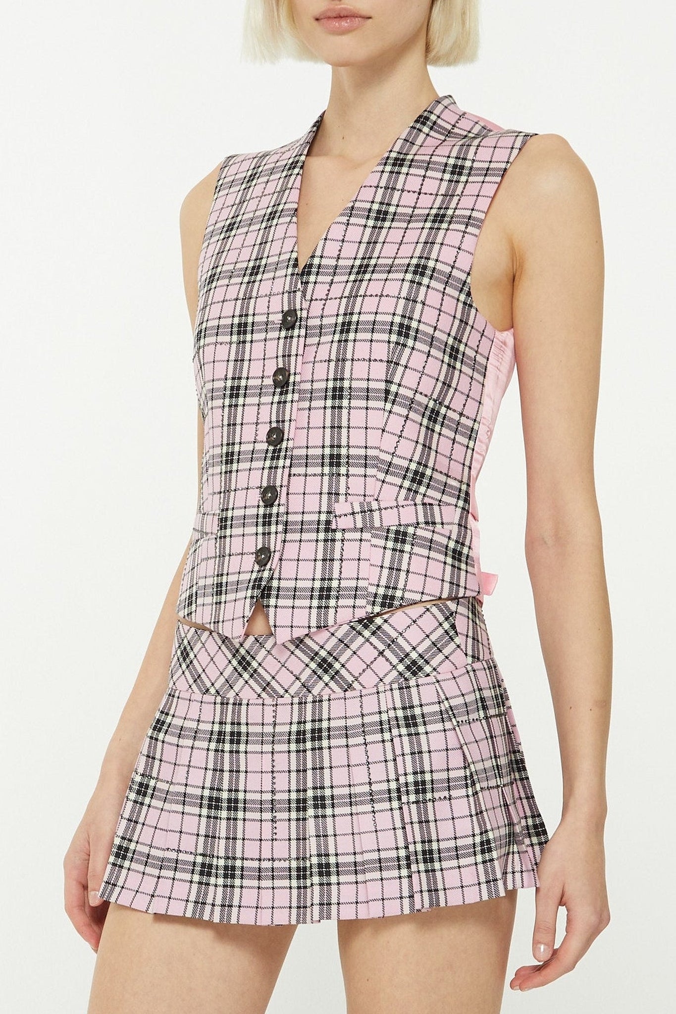 Light pink // Crystal embellishment tartan vest