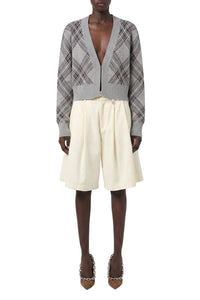 Cardigan court imprimé tartan en laine - Grey