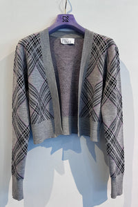 Cardigan court imprimé tartan en laine - Grey