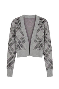 Cardigan court imprimé tartan en laine - Grey