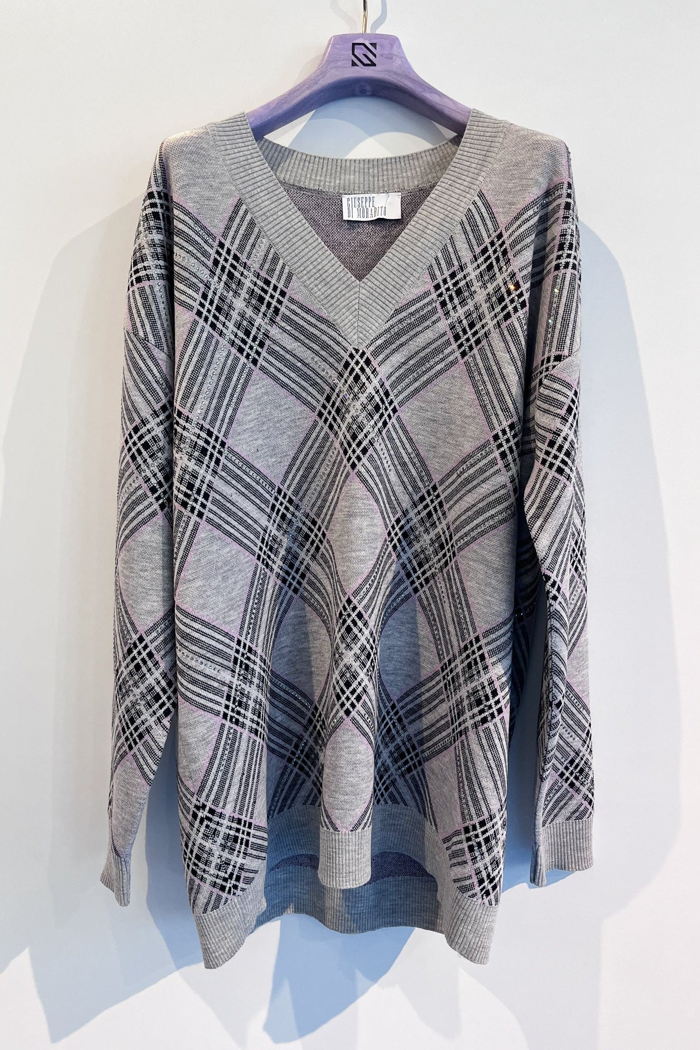 Robe mini imprimé tartan en laine - Grey