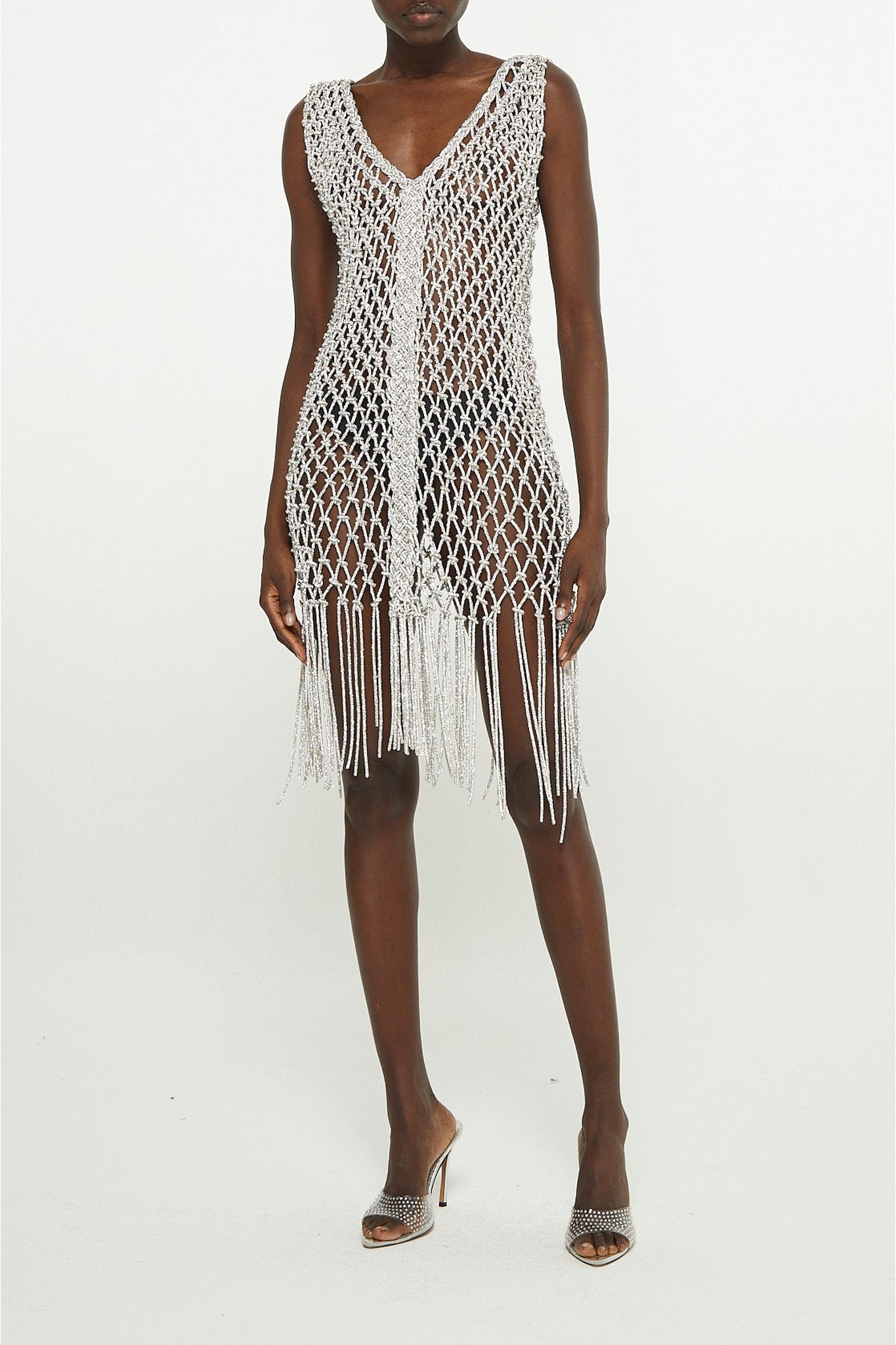 Robe en maille scintillante brodée à la main - Silver