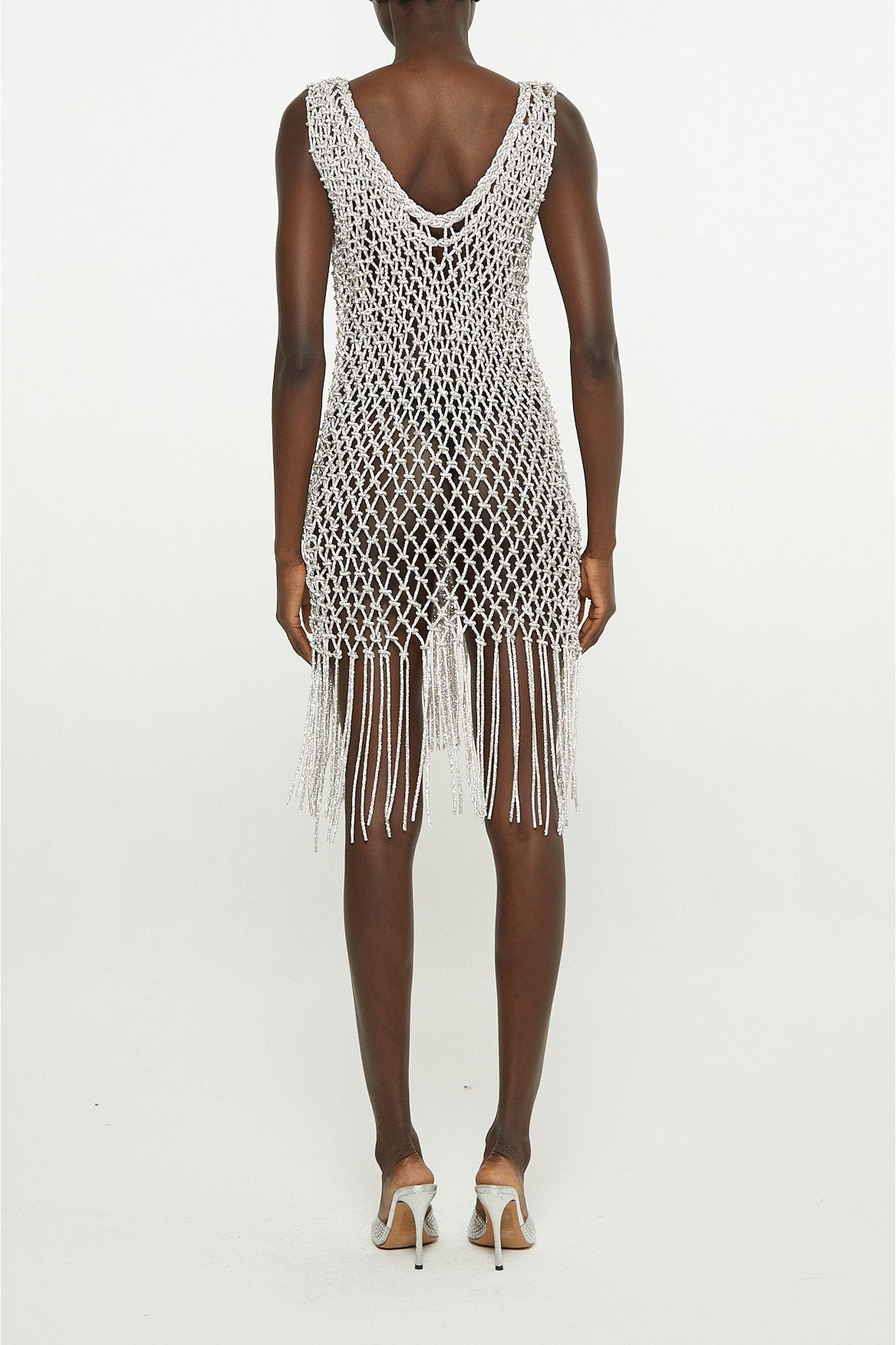 Robe en maille scintillante brodée à la main - Silver