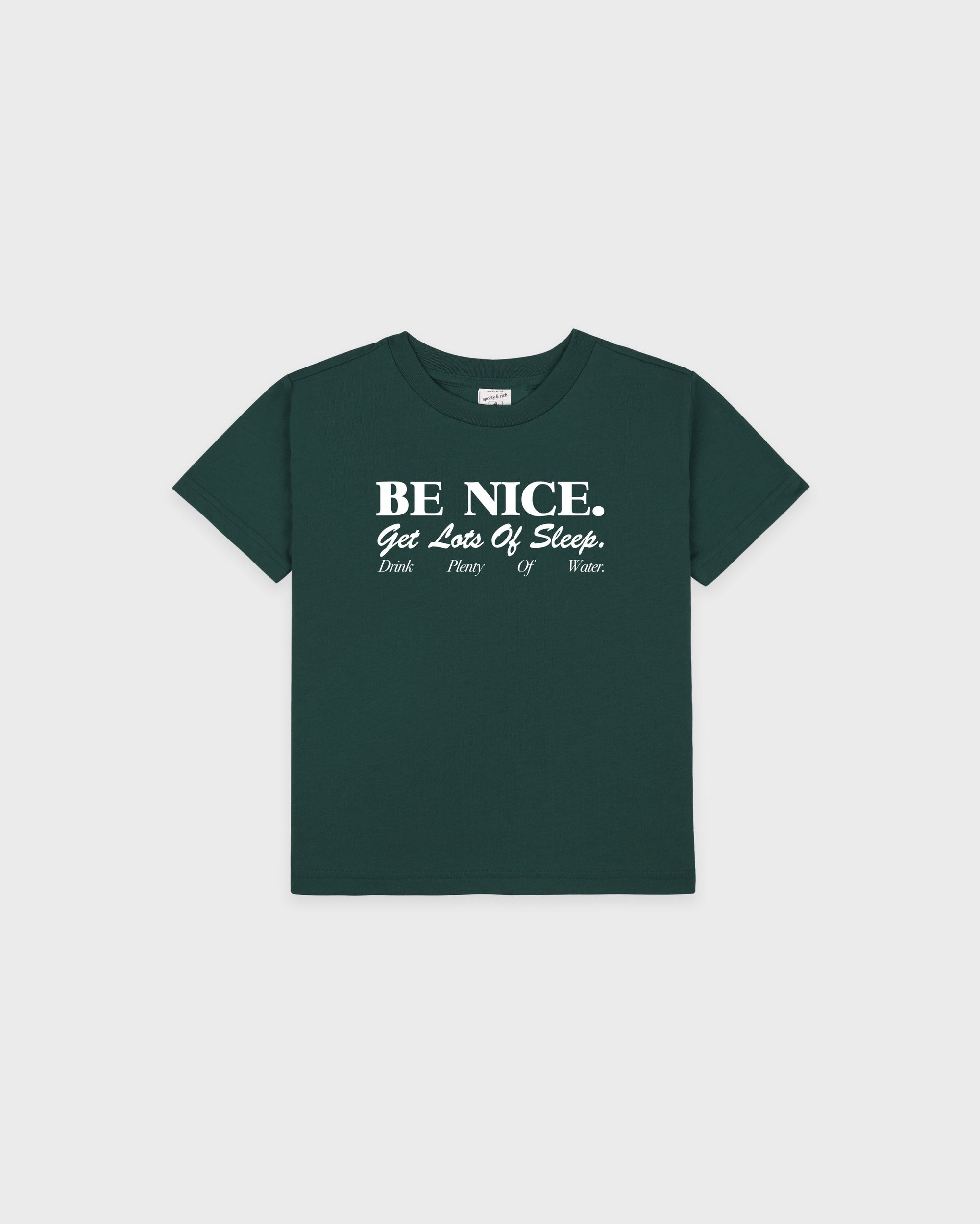 T-shirt enfant « Be Nice » - Vert forêt/Blanc