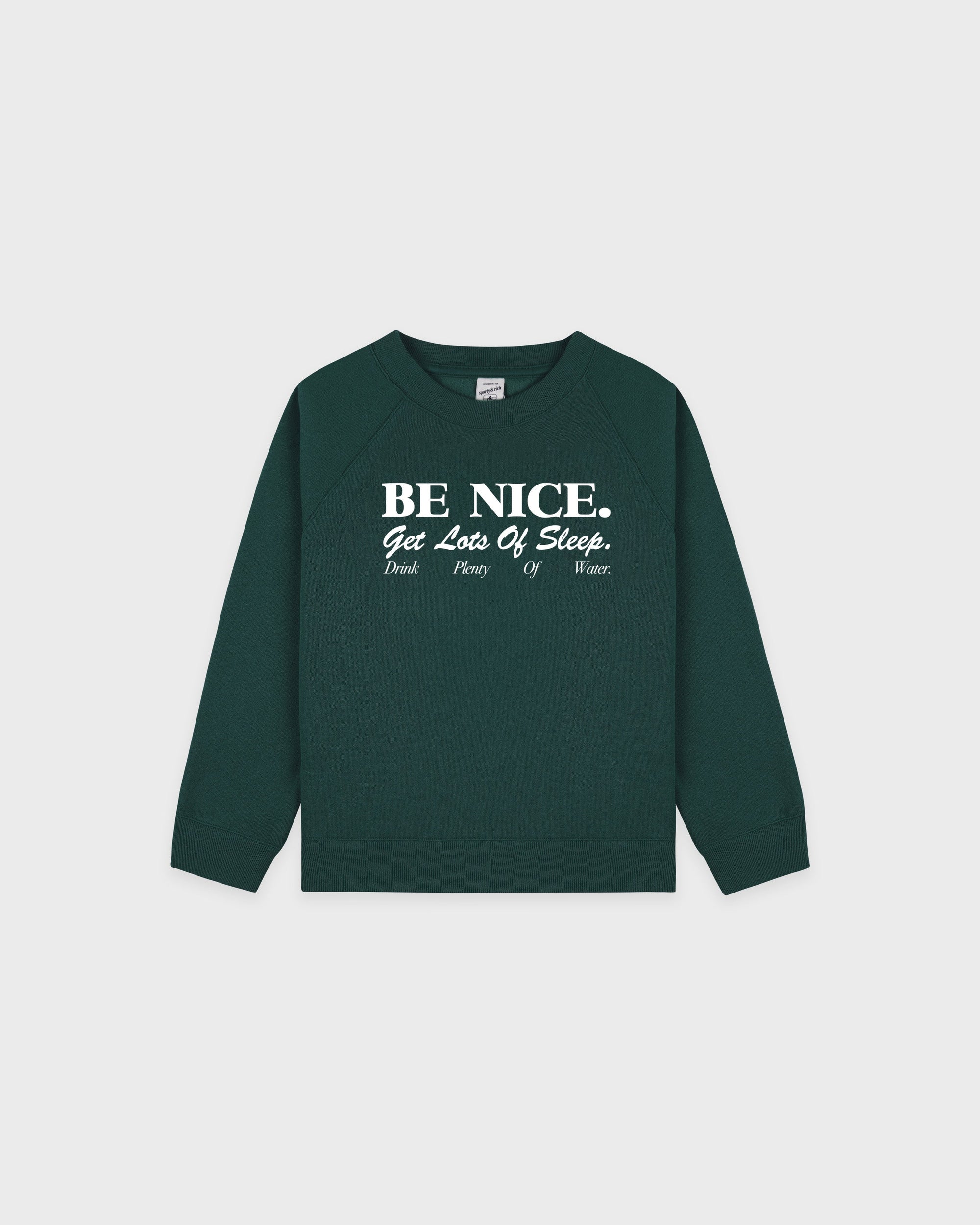 T-shirt à col rond « Be Nice » pour enfants - Vert forêt/Blanc