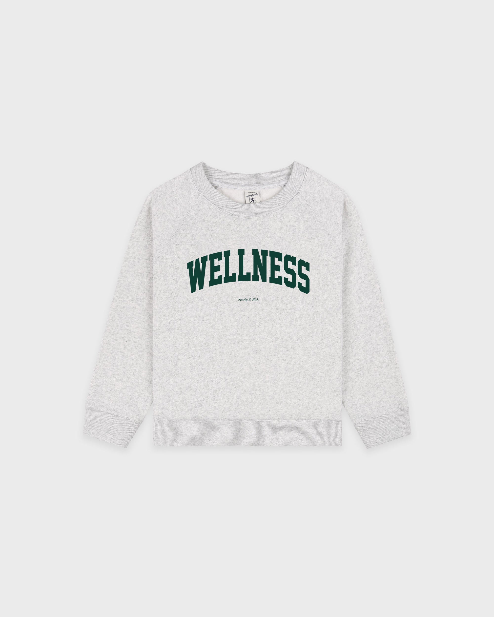 T-shirt à col rond « Wellness Ivy » pour enfants - Gris chiné/Vert forêt