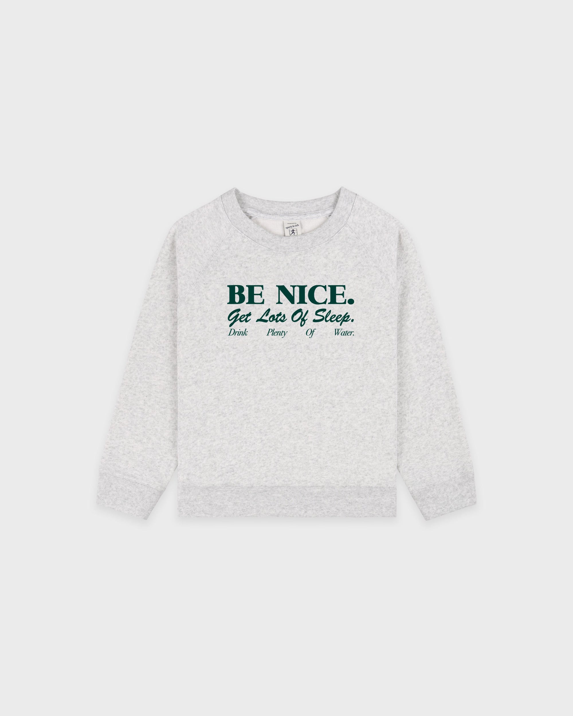 T-shirt à col rond pour enfants « Be Nice » - Gris chiné/Vert forêt