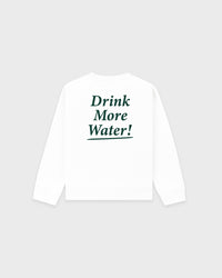 T-shirt à col rond « Drink More Water » pour enfants - Blanc/Vert forêt