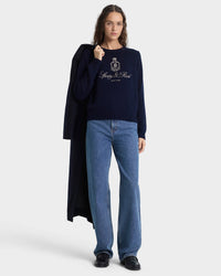 Pull en maille Vendôme - Bleu marine/Écru