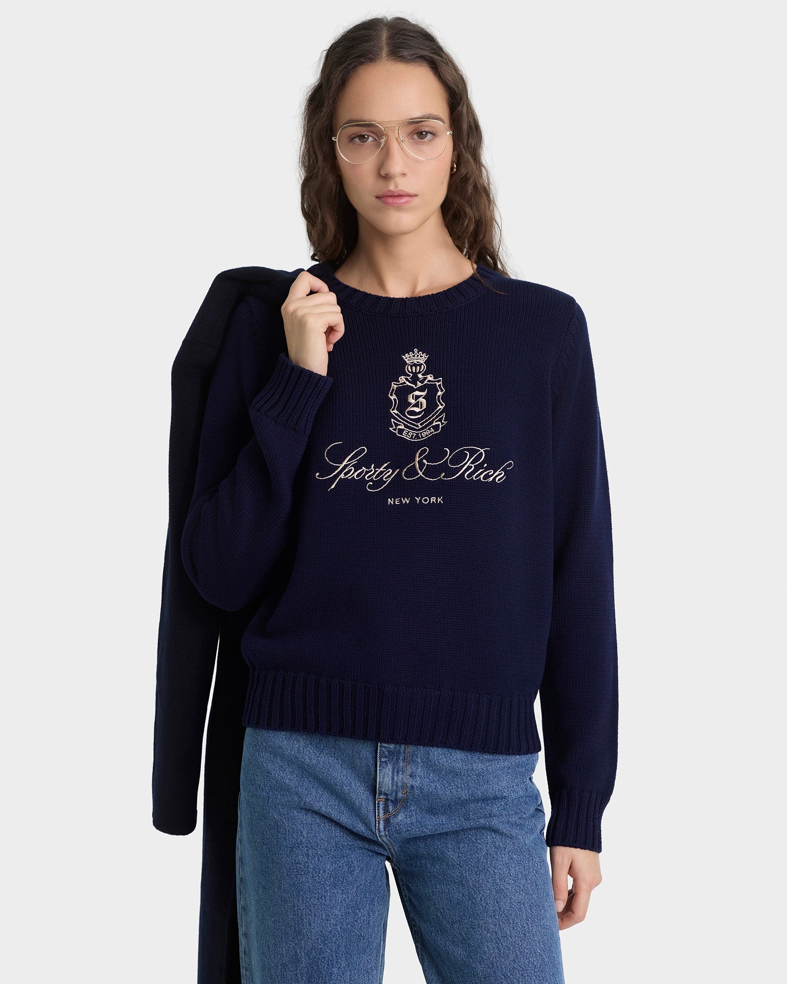 Pull en maille Vendôme - Bleu marine/Écru
