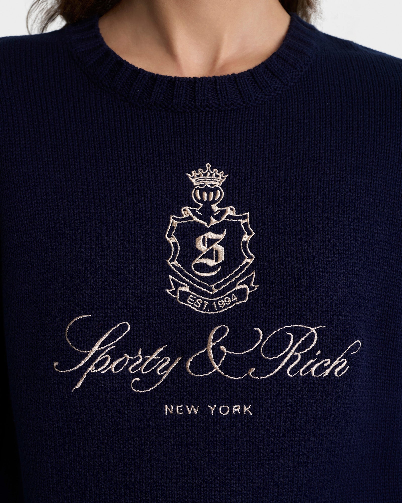 Pull en maille Vendôme - Bleu marine/Écru