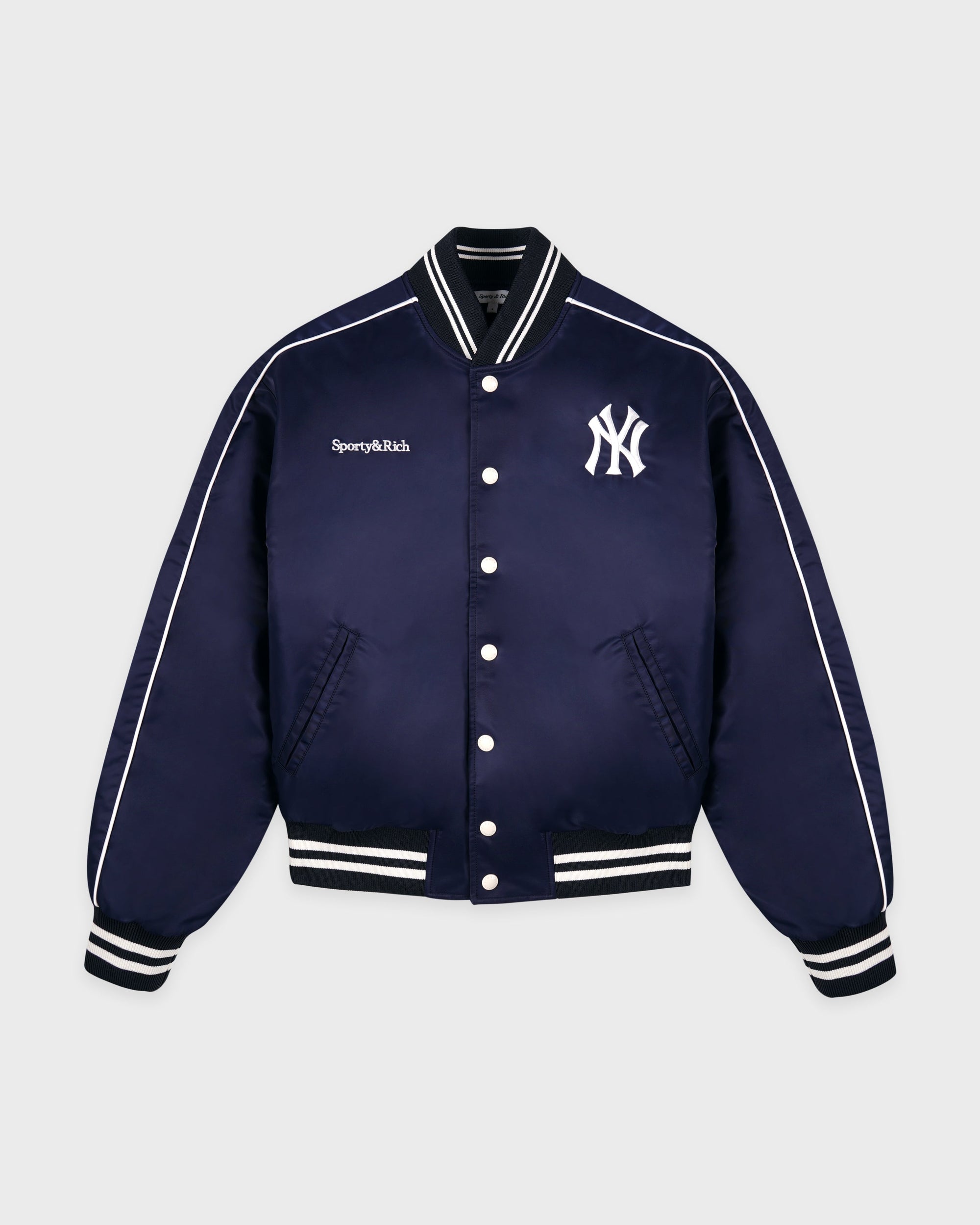 Veste universitaire en nylon Yankees Curve - Bleu marine/Blanc