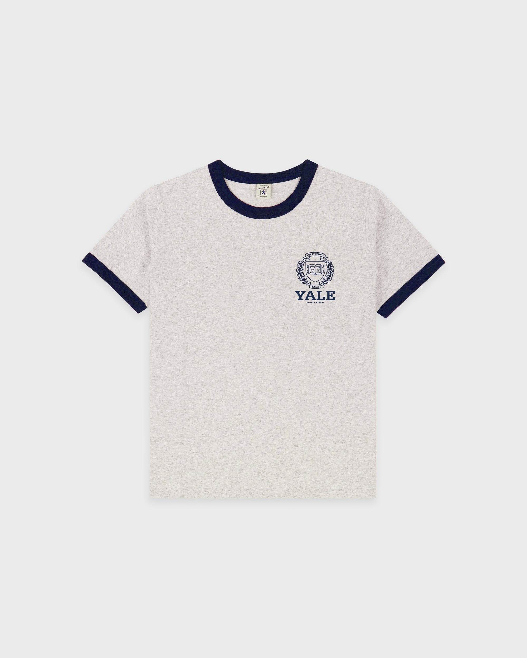 T-shirt à col rond avec emblème de Yale - Gris chiné/Bleu marine