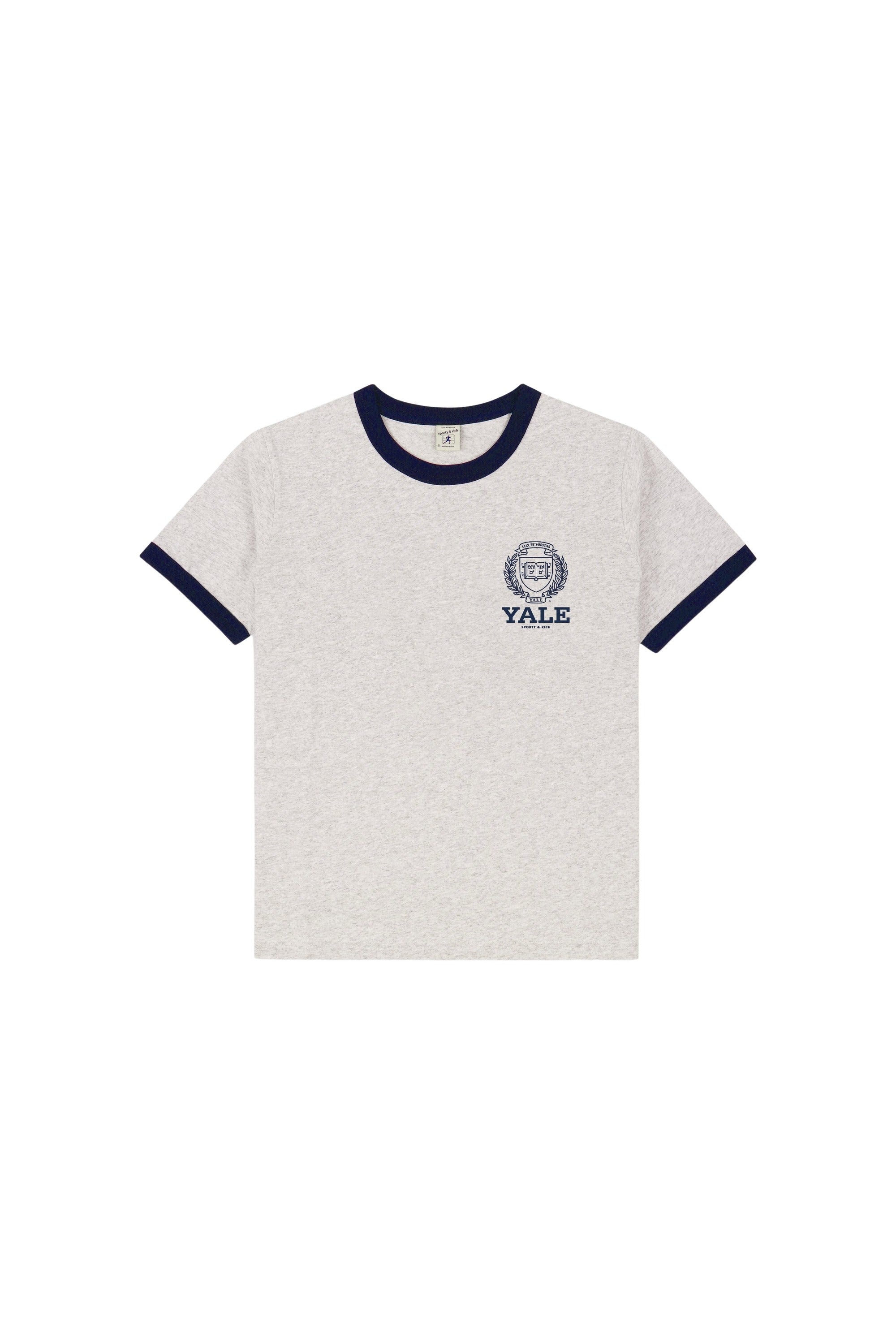 T-shirt à col rond avec emblème de Yale - Gris Chiné & Bleu Marine
