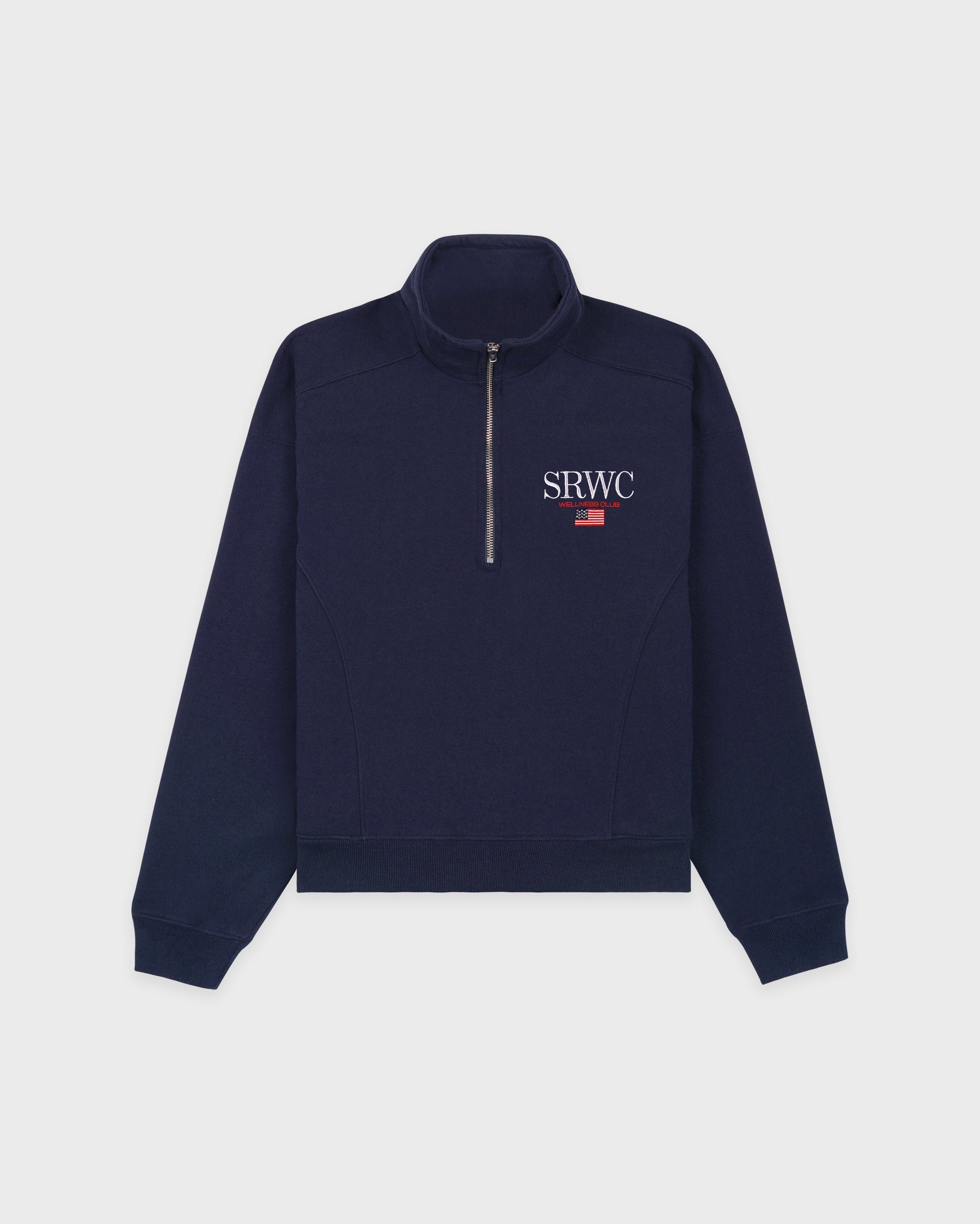 Pull à fermeture éclair quart de longueur avec broderie nautique - Bleu marine