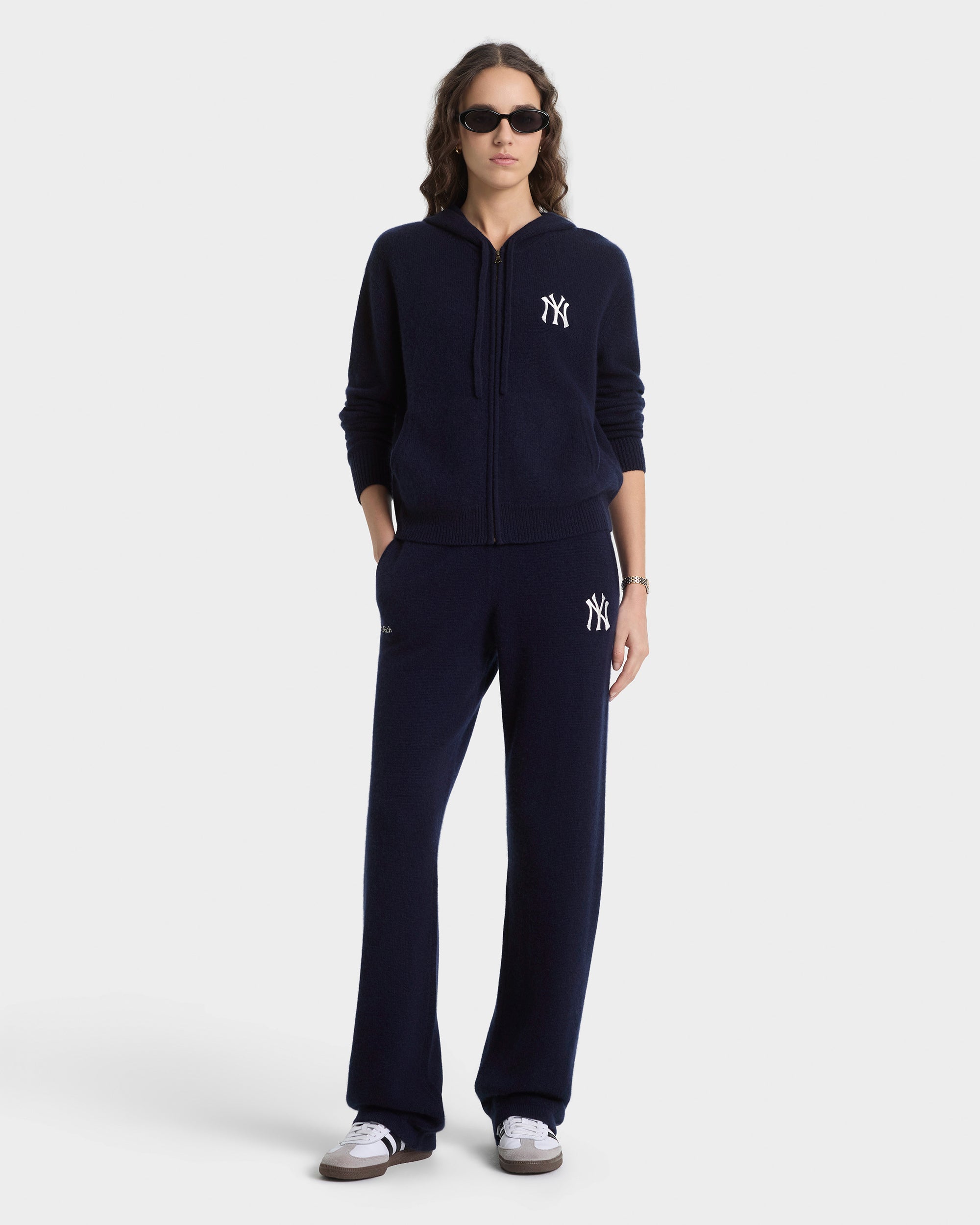 Sweat à capuche zippé en cachemire « Heritage Yankees Serif » - Bleu marine/Blanc