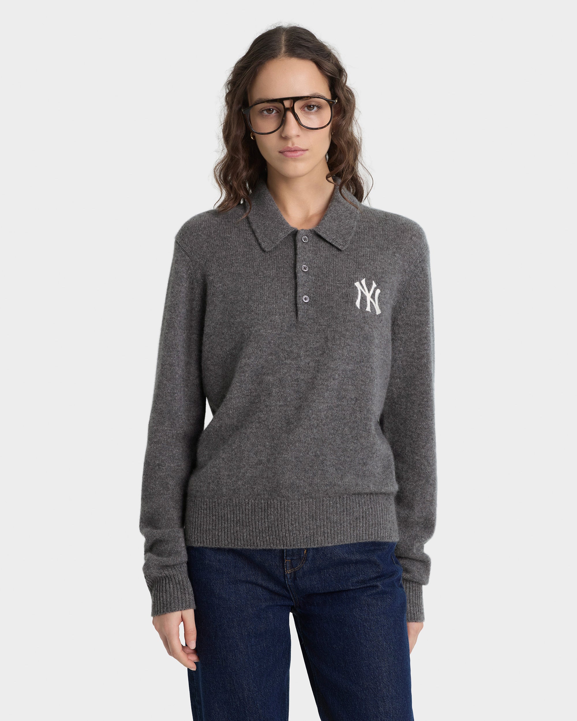 Polo en cachemire Heritage Yankees Serif - Gris foncé/Blanc