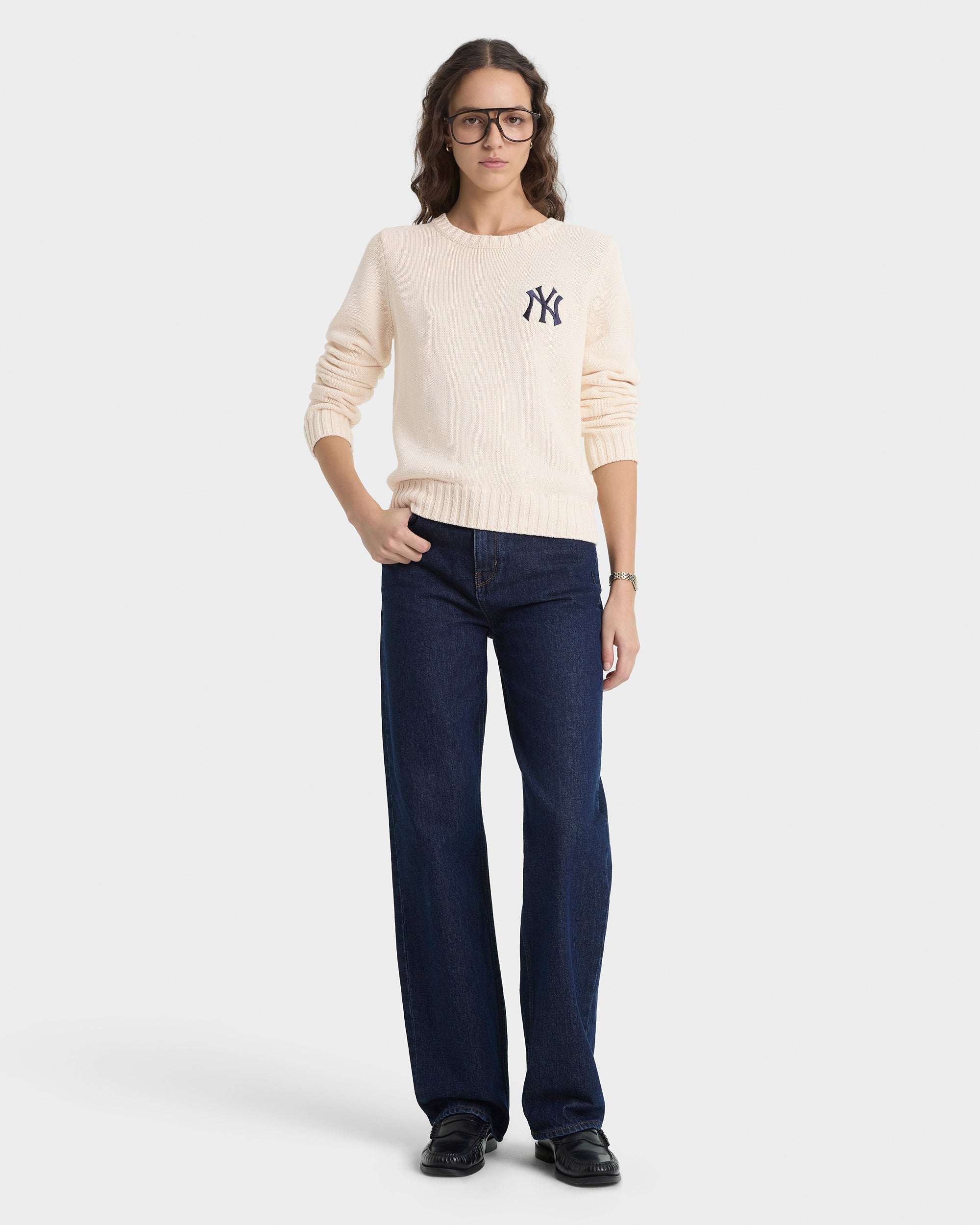 Pull en maille Heritage Yankees Serif - Écru/Bleu marine