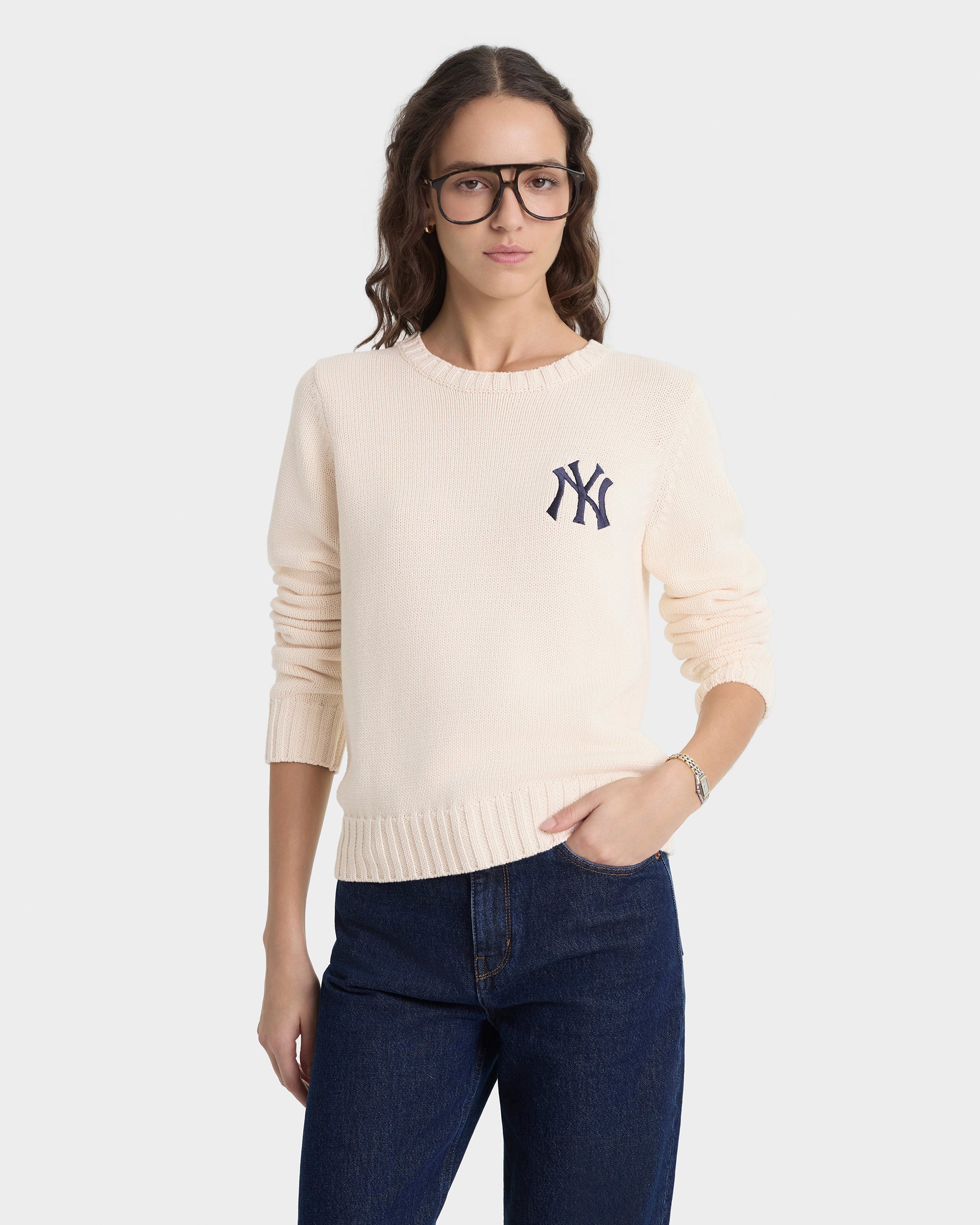 Pull en maille Heritage Yankees Serif - Écru/Bleu marine