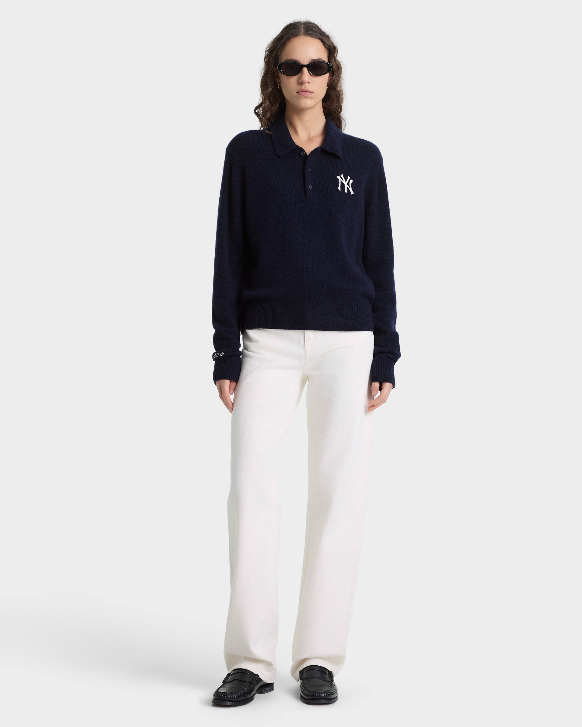 Polo en cachemire Heritage Yankees Serif - Bleu marine/Blanc